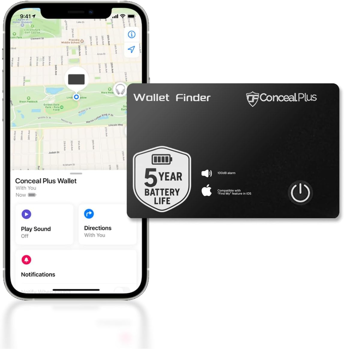 Conceal Plus Wallet Finder Slim Tracker with 5-Year Battery Life