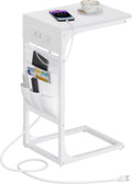TUTOTAK C Shaped End Table with Charging Station - Compact Couch Side