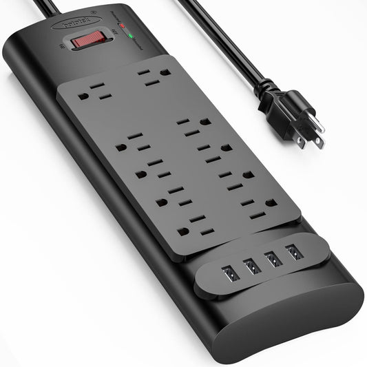 Bototek Power Strip: 10 AC Outlets, 4 USB Ports