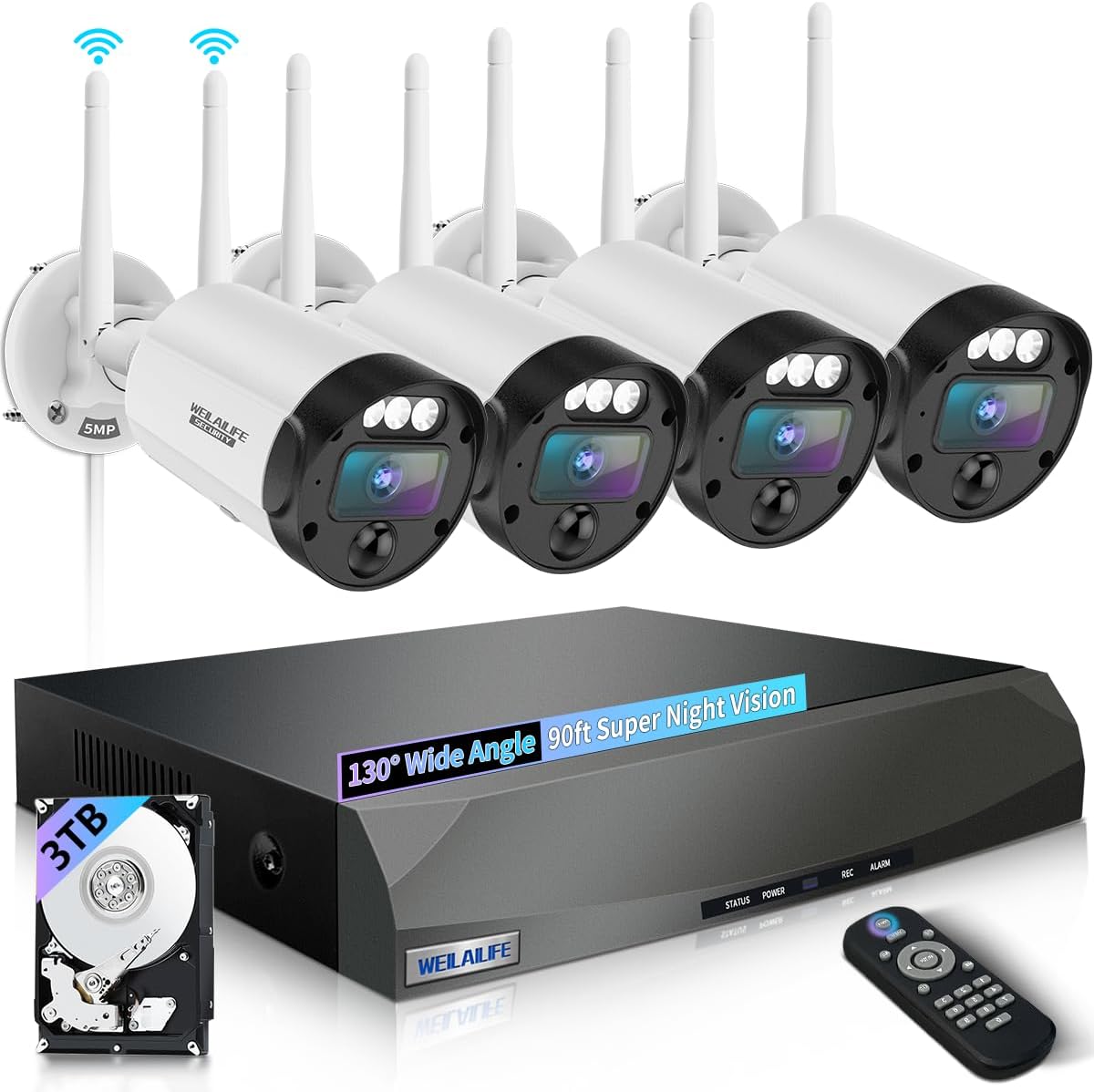 WEILAILIFE 90ft Night Vision Security Camera Set