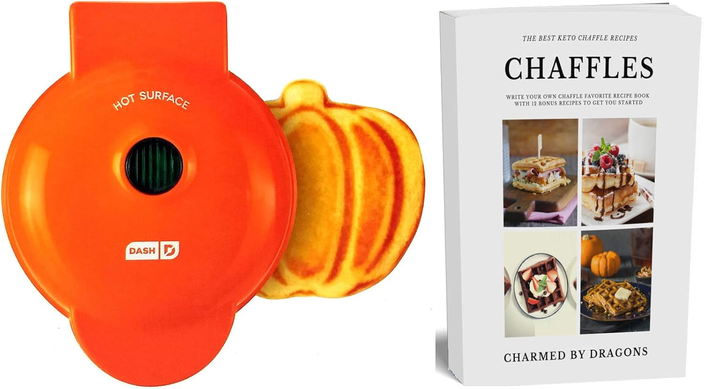 Dash MINI 4 PUMPKIN Waffle Iron + Keto Chaffle Recipe Book by Charmed By Dragons