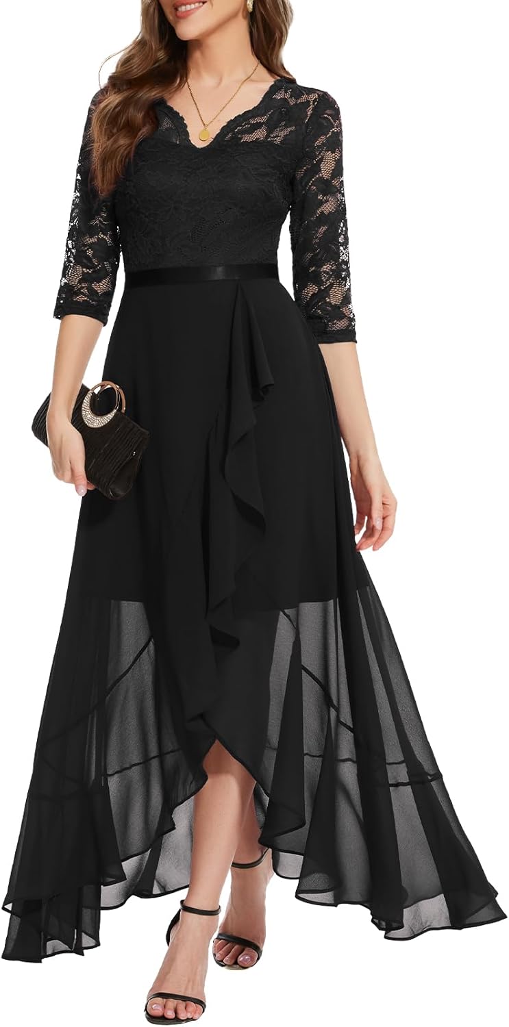 Elegant Hi-Lo Floral Lace Dress for Wedding Guests and Parties