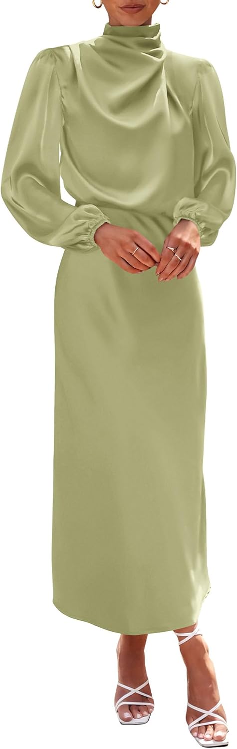 BTFBM Womens Mock Neck Satin Dress for Elegant Occasions