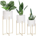 Floor Standing White Planters with Gold Stands Set of 3 - Mid Century