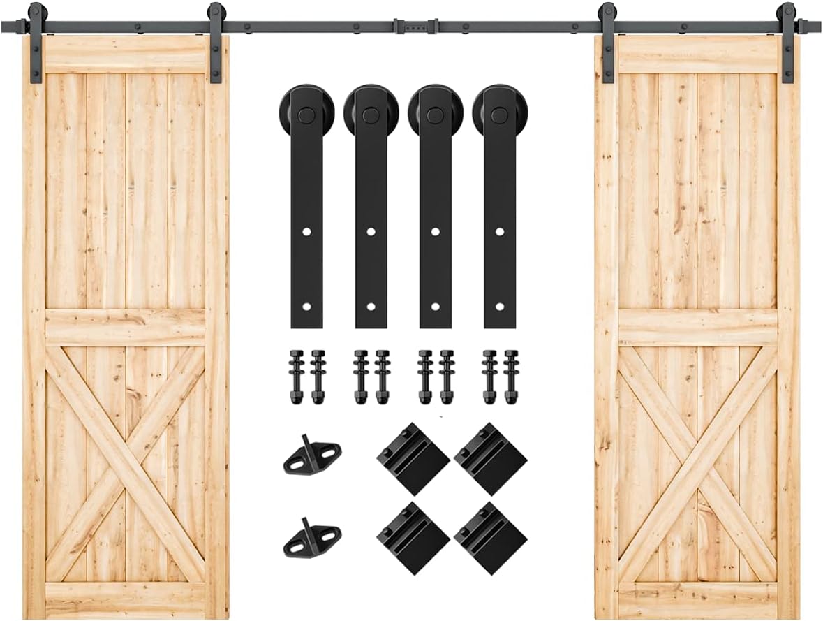 SMARTSTANDARD 10FT Double Barn Door Hardware Kit for Easy Install