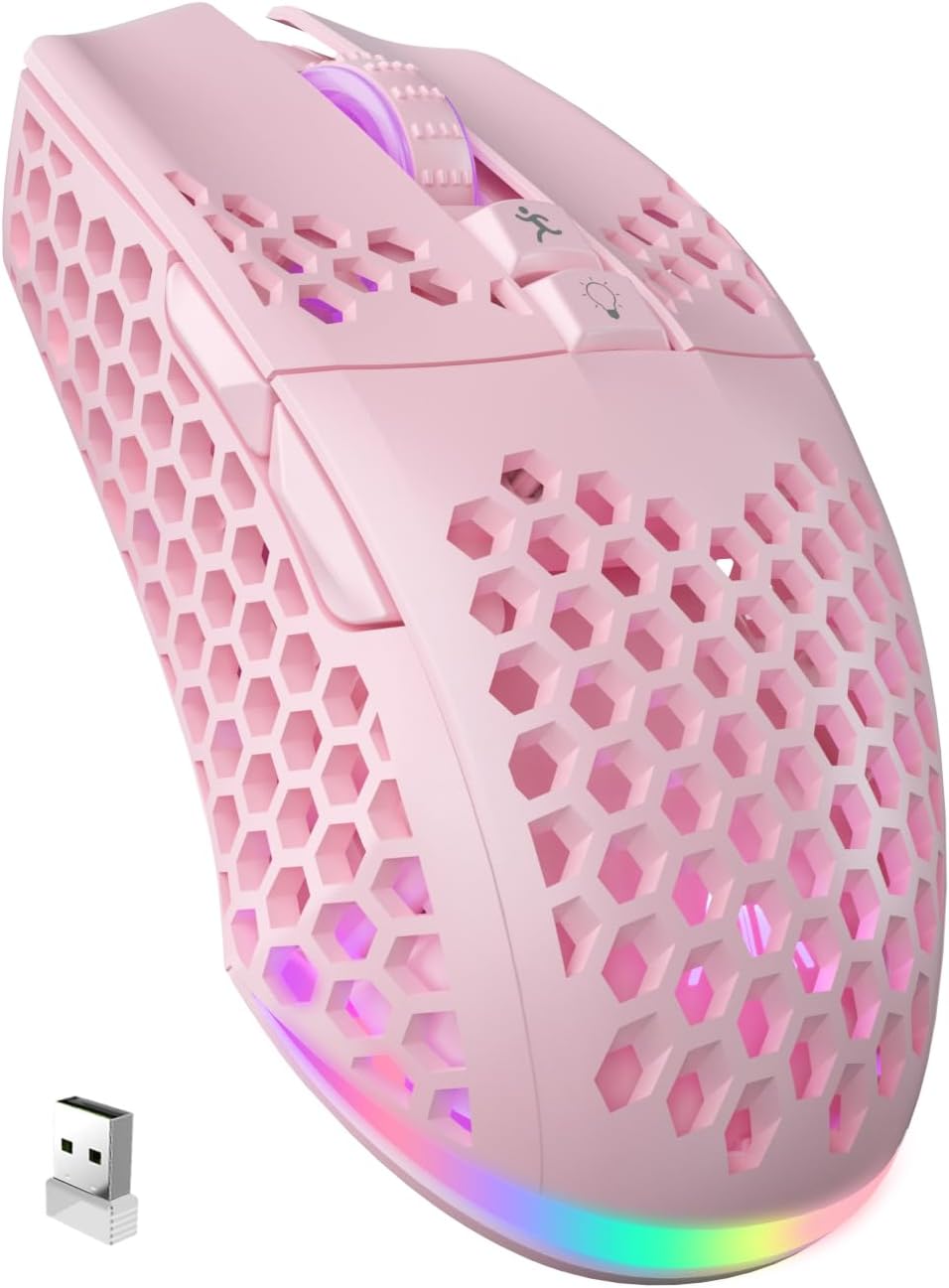 Pink Wireless Gaming Mouse: Tri-Mode & Honeycomb Shell