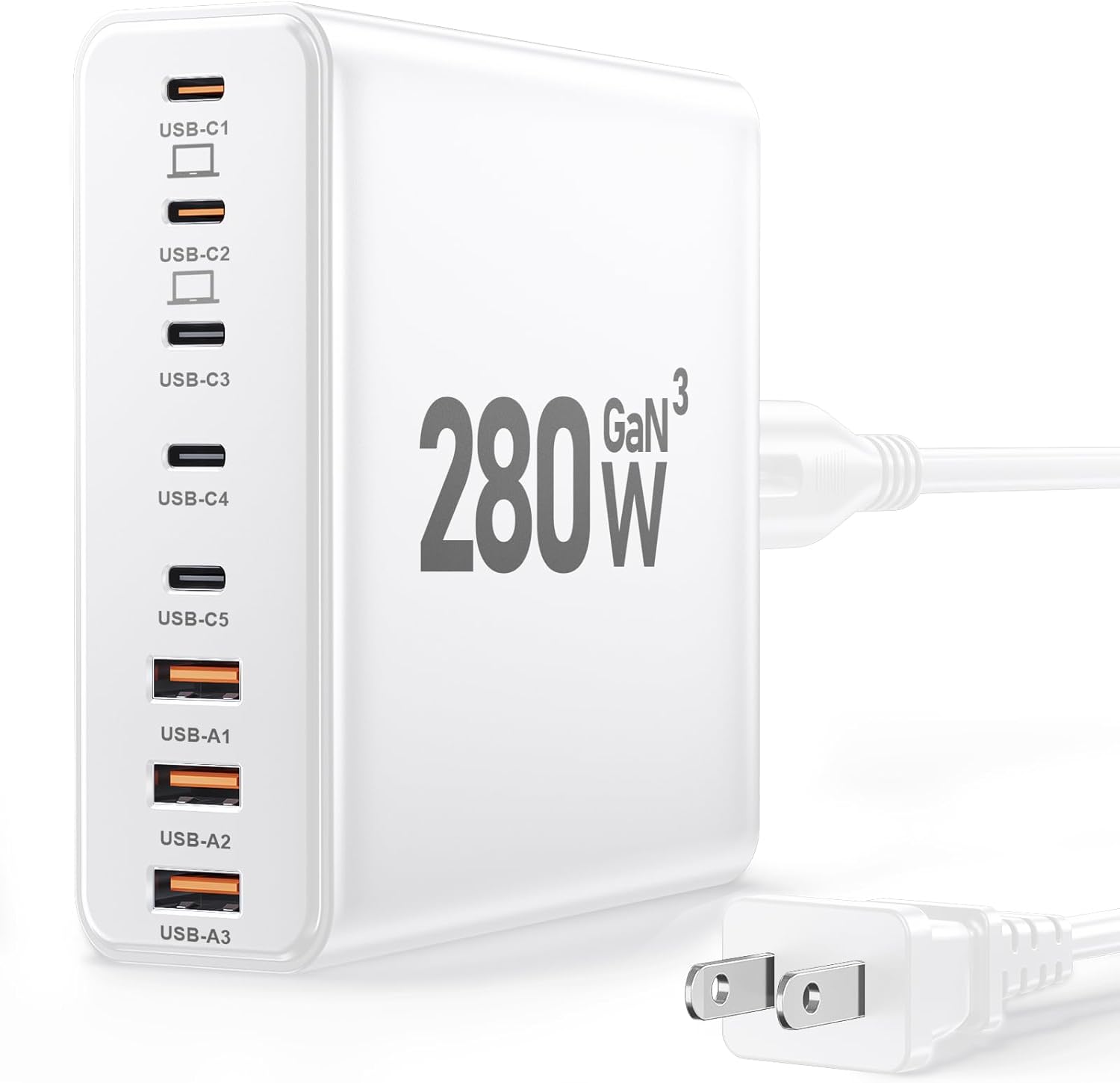 280W USB C Charger Block - 8-Port GaN Charging Station