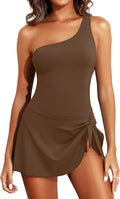 One Shoulder Swim Dress Swimdress - Flattering Tummy Control Fit