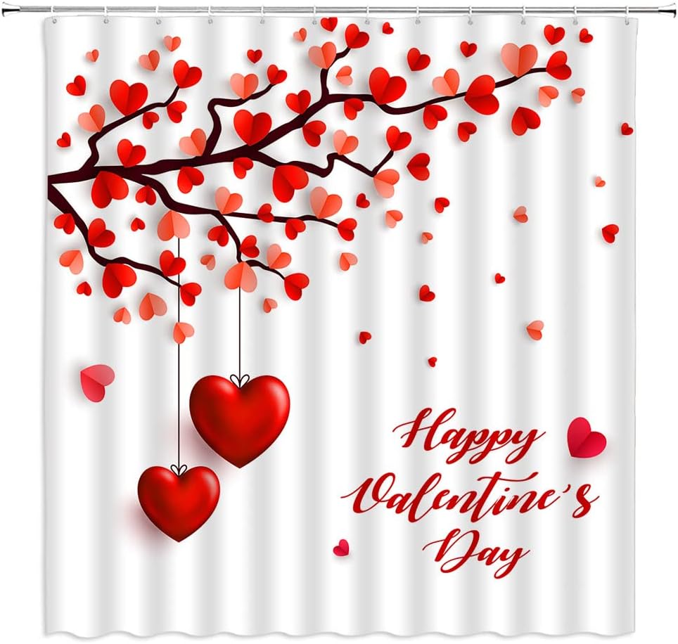 Romantic Red Heart Tree Branch Shower Curtain