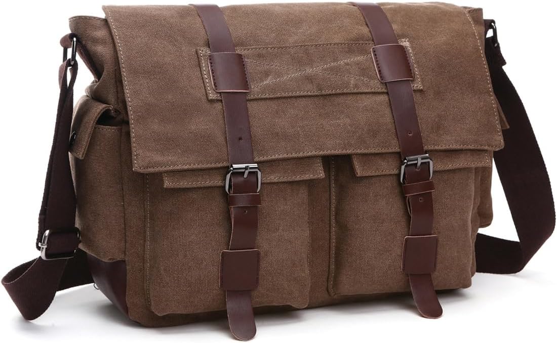 Vintage Canvas Messenger Bag for 15.6 Inch Laptop Storage