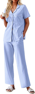 Ekouaer Women's 100% Cotton Pajamas Set Short Sleeve Button Down