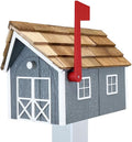 Amish Cedar Roof Wooden Mailbox with Window & Door Trim - Durable Poly