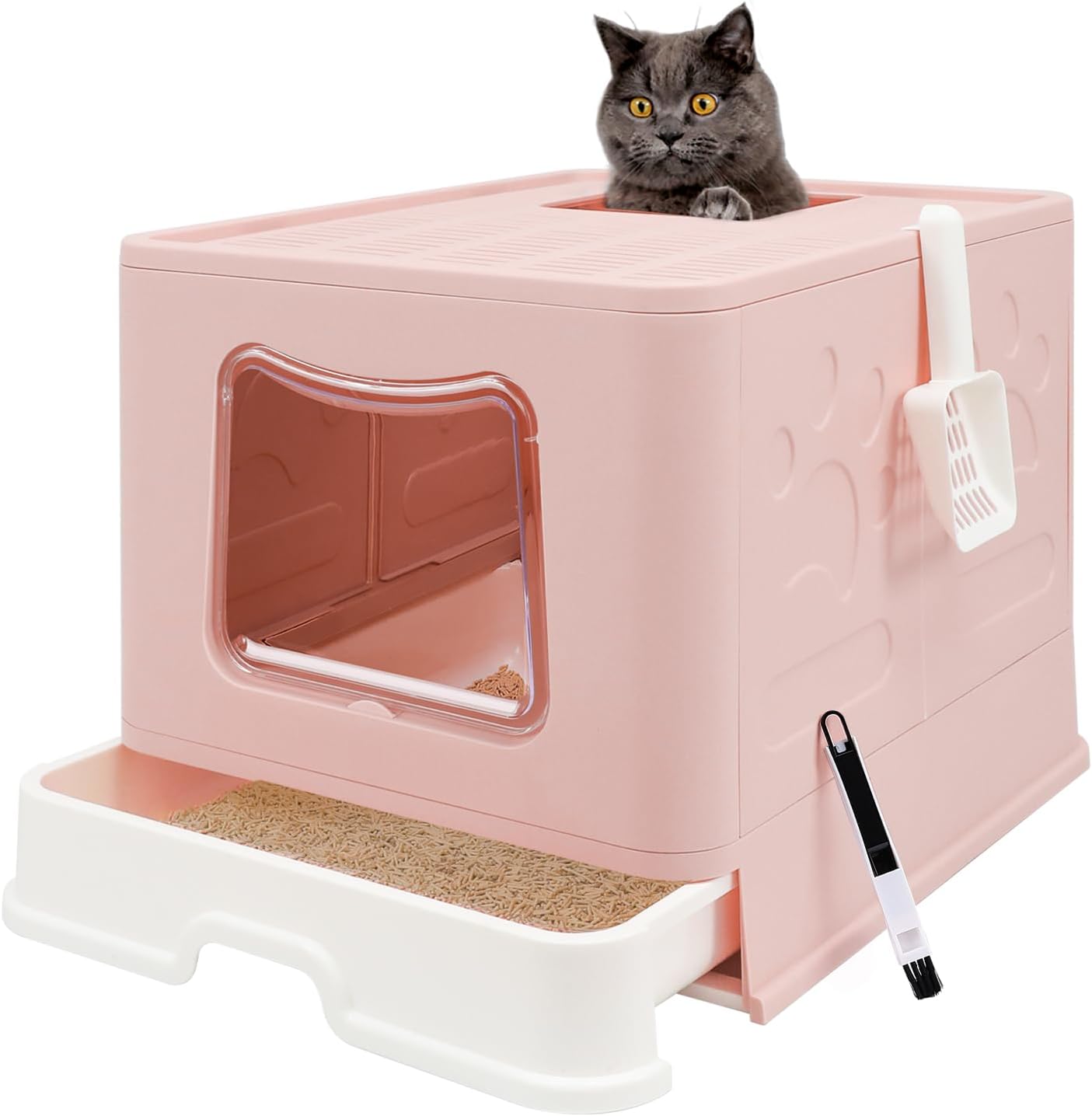 XL Foldable Cat Litter Box with Lid for Easy Travel and Use