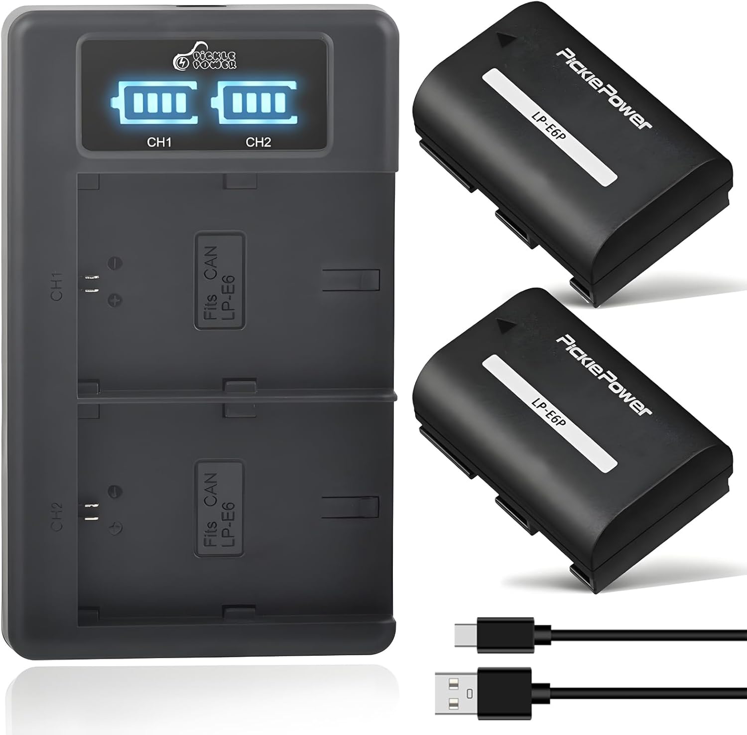 Pickle Power LP-E6P Battery 2-Pack with Dual Charger for Canon