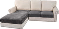 Velvet Stretch Sectional Couch Covers 3 Pieces - Luxe Grey