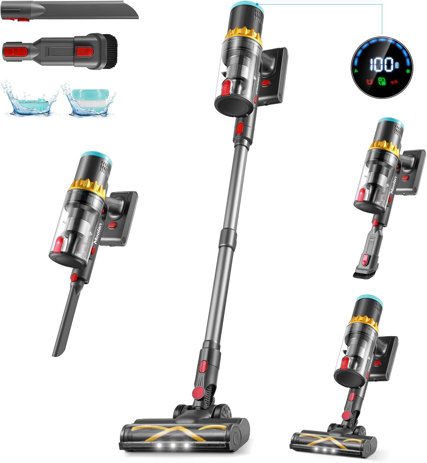 MOOLAN 6-in-1 Cordless Vacuum: Powerful 250W Brushless Motor