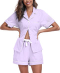 100% Cotton Womens Pajama Short Set - Soft Summer Sleepwear