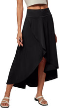 High Waist Wrap Skirt with Built-In Shorts - Flowy High-Low Maxi Skirt