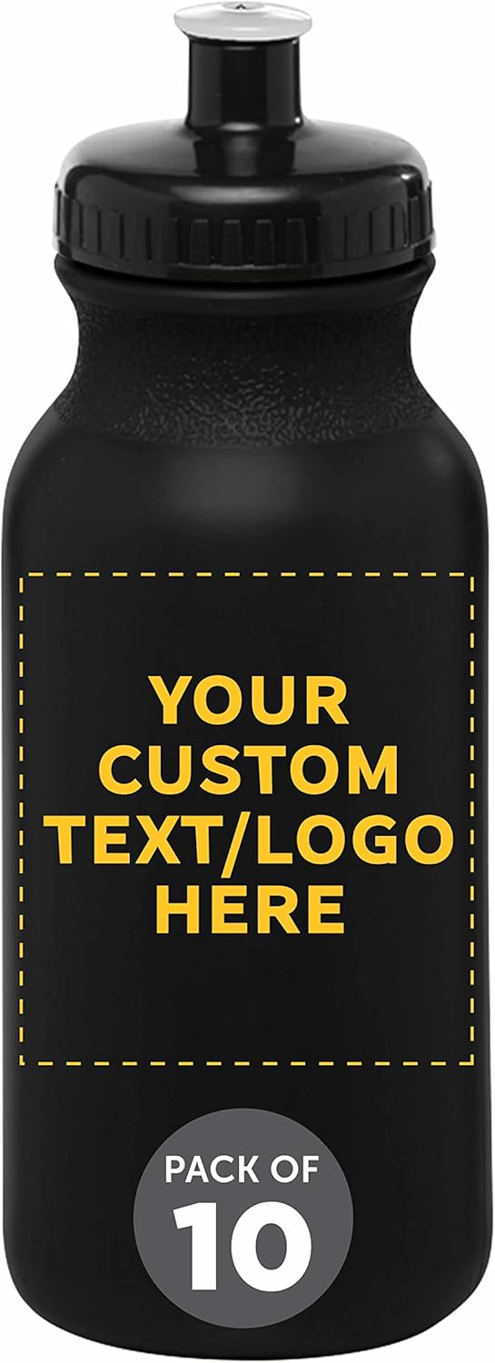 Custom 20 oz. Water Bottles with Push Cap - Set of 10 for Events
