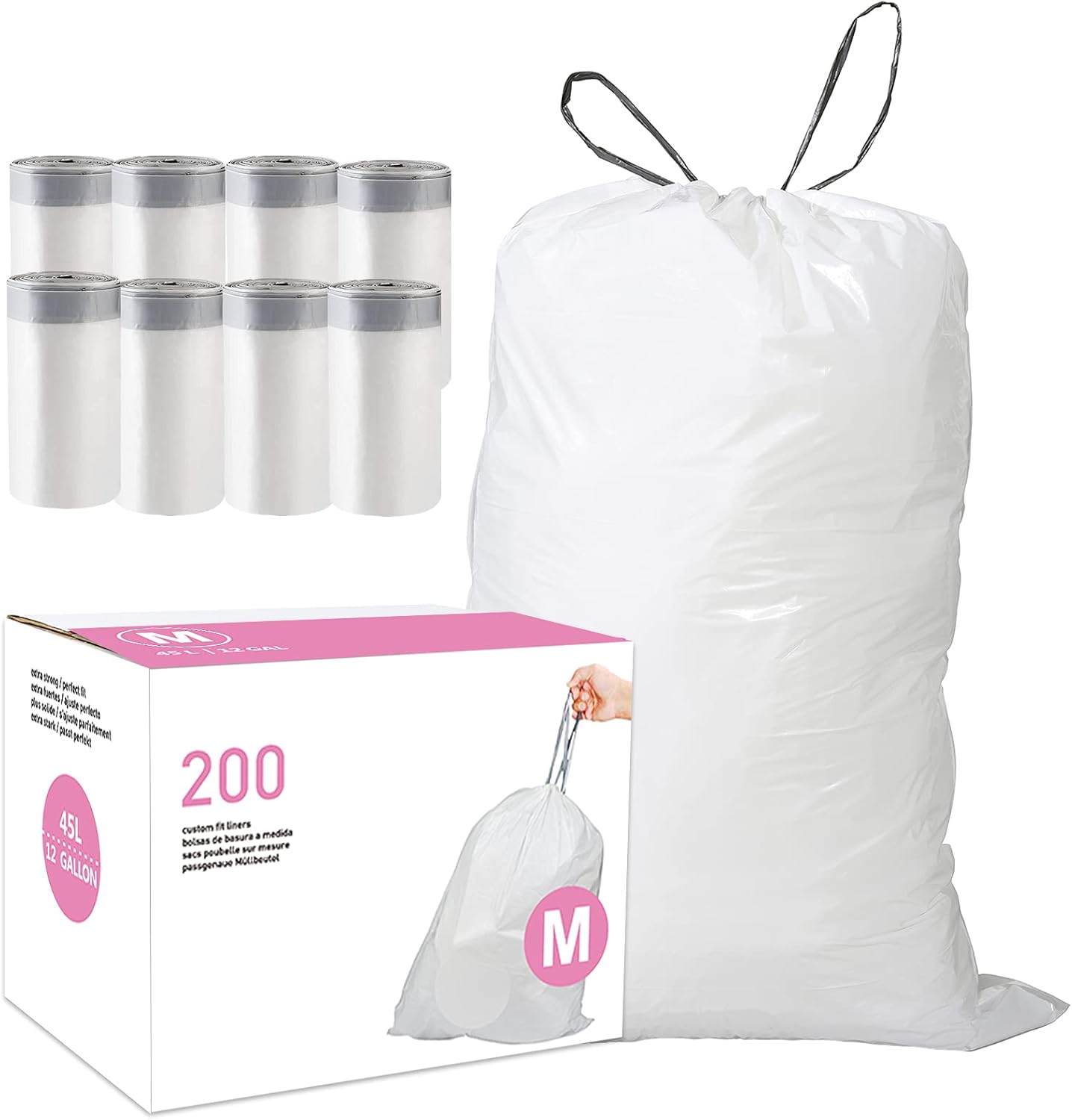 Code M Heavy Duty Drawstring Plastic Trash Bags - 200 Count