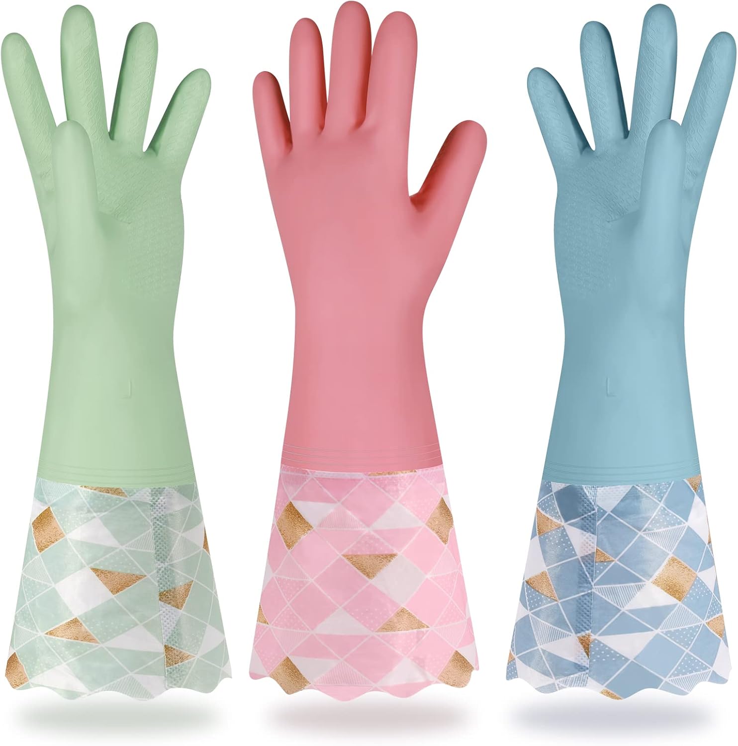 Non-Slip Cotton-Lined Dishwashing Gloves - 3 Pairs