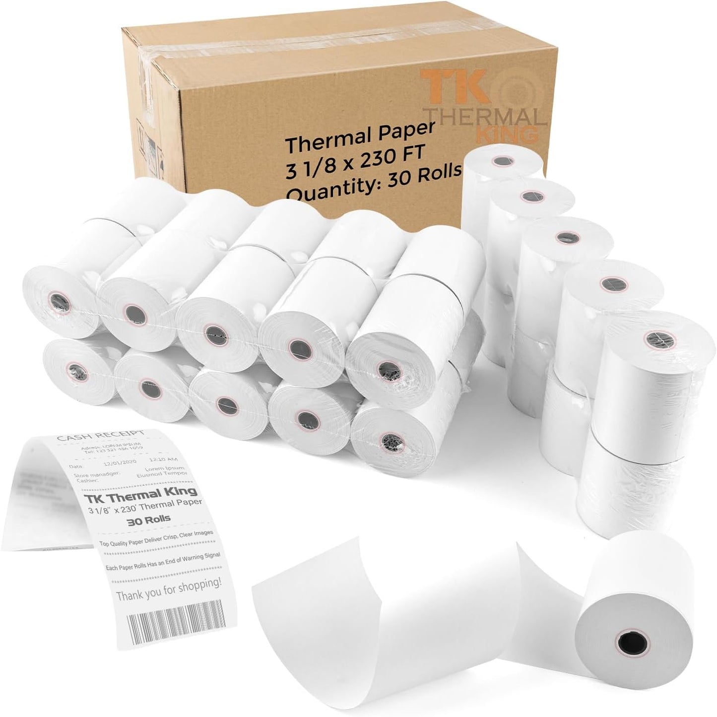 30 Rolls of 3 1/8 in x 230 ft Thermal Paper for POS Systems