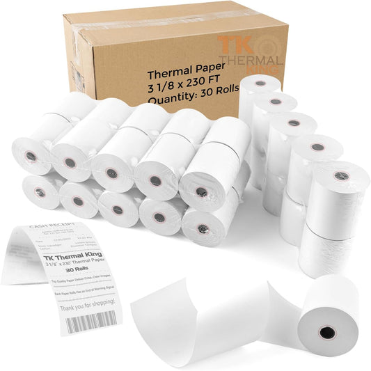 30 Rolls of 3 1/8 in x 230 ft Thermal Paper for POS Systems