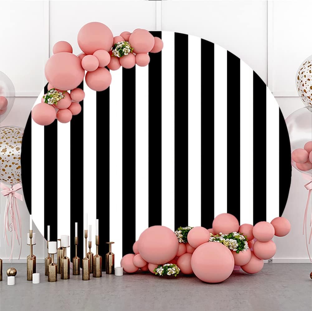 7x7ft Black and White Stripes Round Backdrop for Events