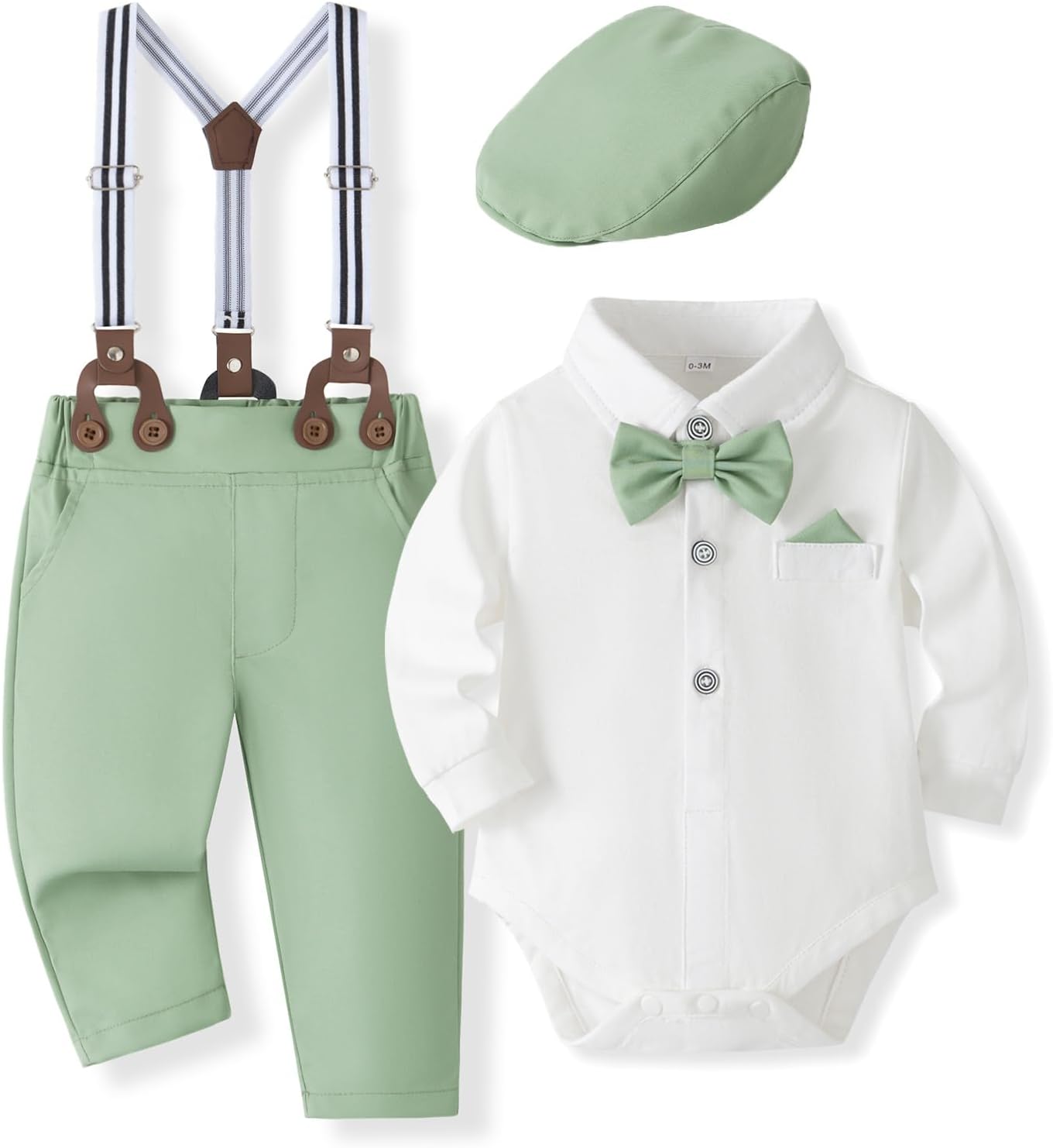 Stylish Baby Boy Dress Suit Set with Bowtie and Suspenders