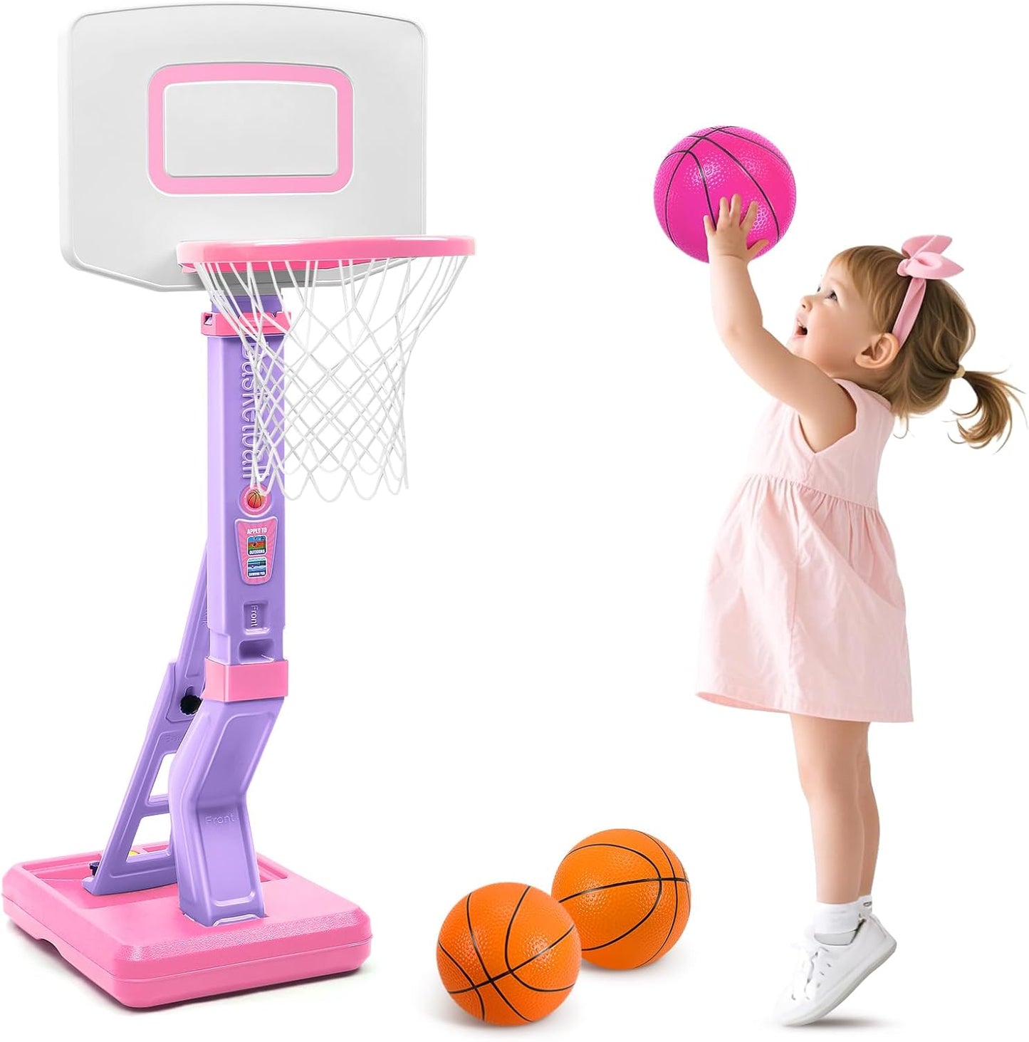 Toddler Pink Basketball Hoop for Kids 1-5 Years Old Fun