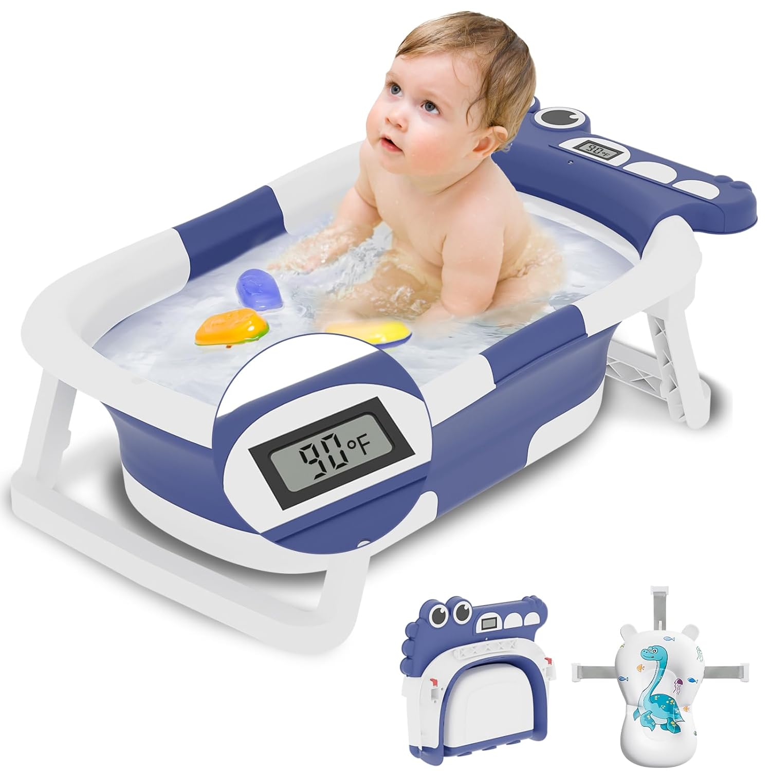 Collapsible Baby Bathtub with Soft Cushion & Thermometer