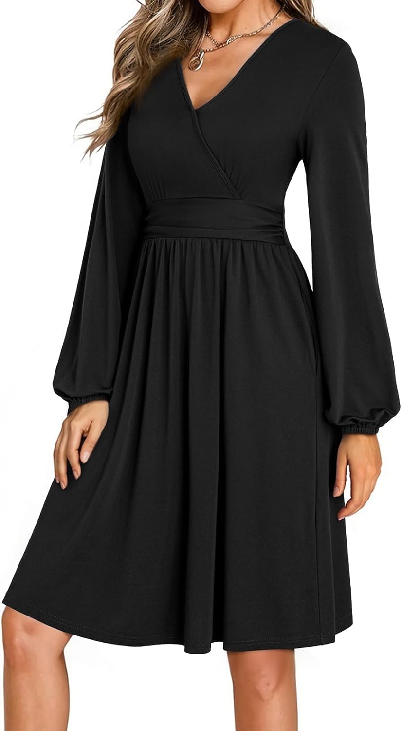 Dokotoo Womens Fall Wrap V-Neck Long Sleeve Mini Dress