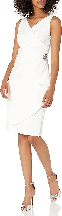 Alex Evenings Women's Slimming Short Ruched Dress with Ruffle