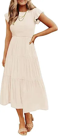 ZESICA Women's Summer Casual Flutter Midi Dress for Every Occasion