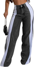 Womens High Waisted Wide Leg Patchwork Jeans - Trendy Comfort