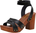 CUSHIONAIRE Women's Sandra Faux Wood Sandal - Stable Chunky Heel