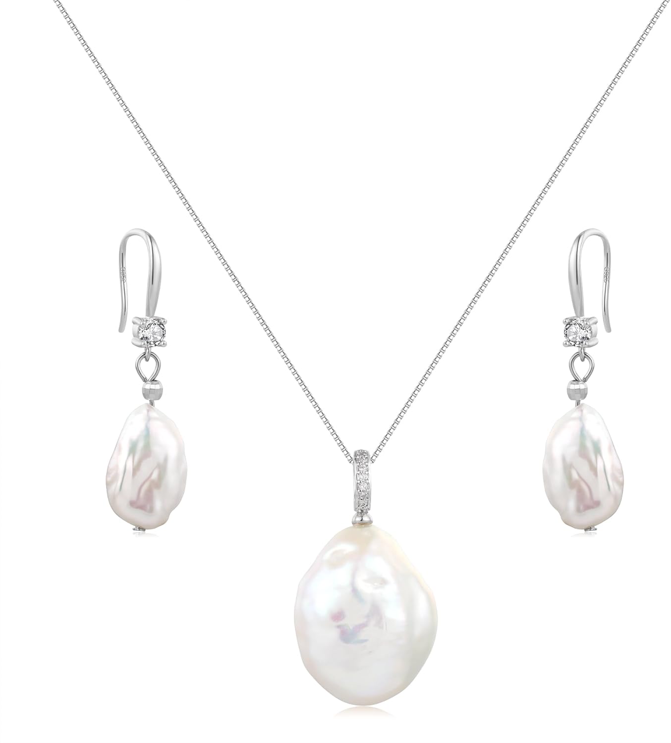 Natural Baroque Pearl Necklace and Earring Set for Women