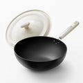 Carbon Steel Wok Pan 11.8 in - Lightweight Pre-Seasoned Flat Bottom