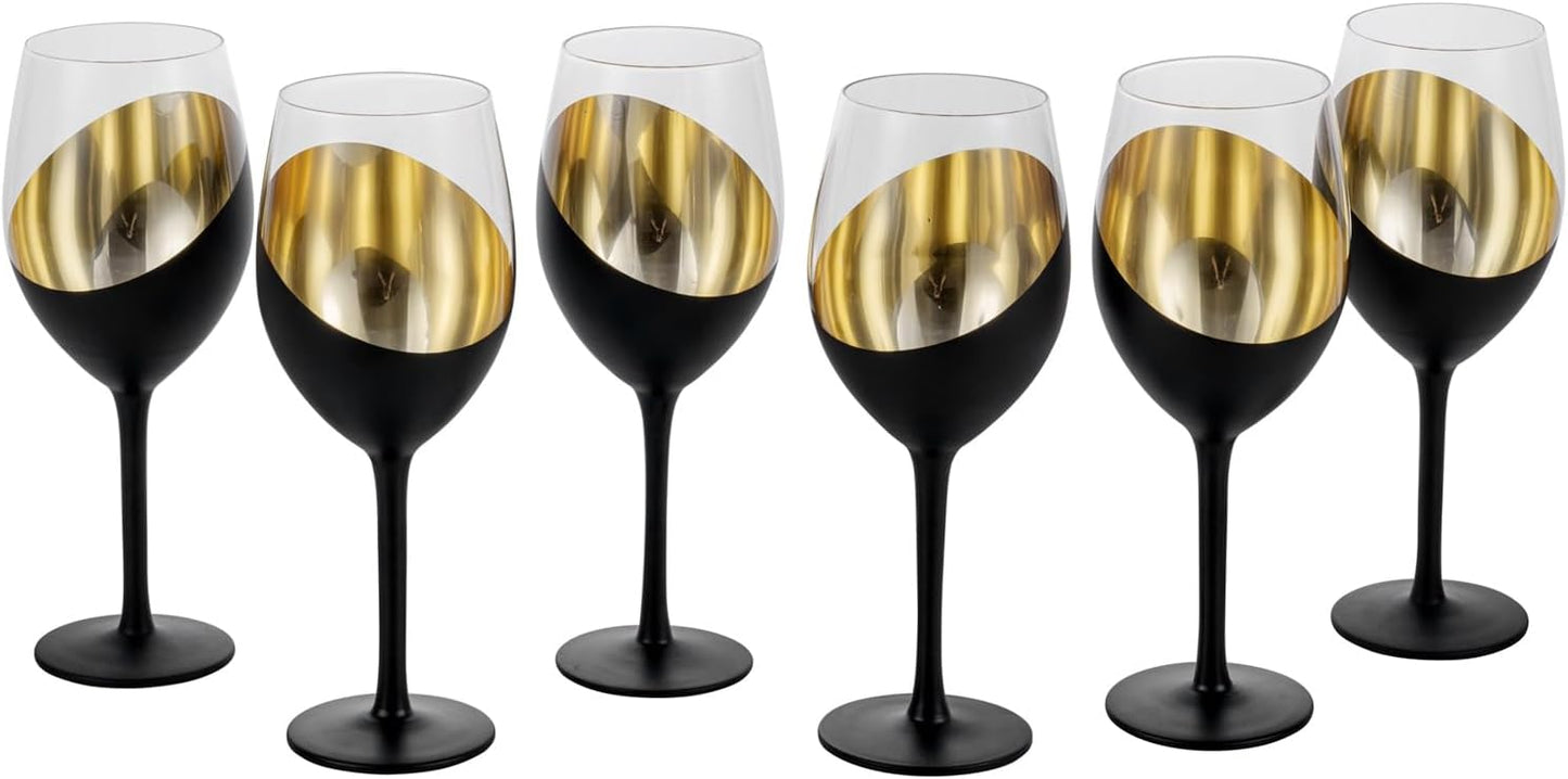 Elegant Slanted Matte Black and Gold Stemmed Wine Glasses Set