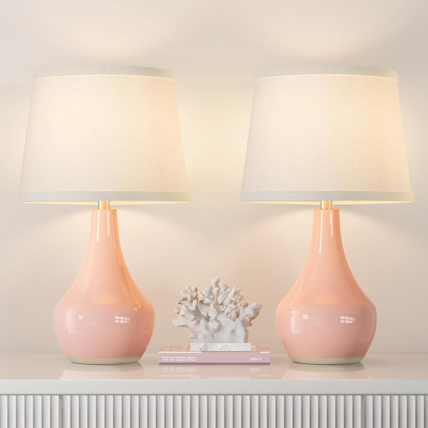 Modern Pink Table Lamps Set of 2 for Bedroom and Living Room