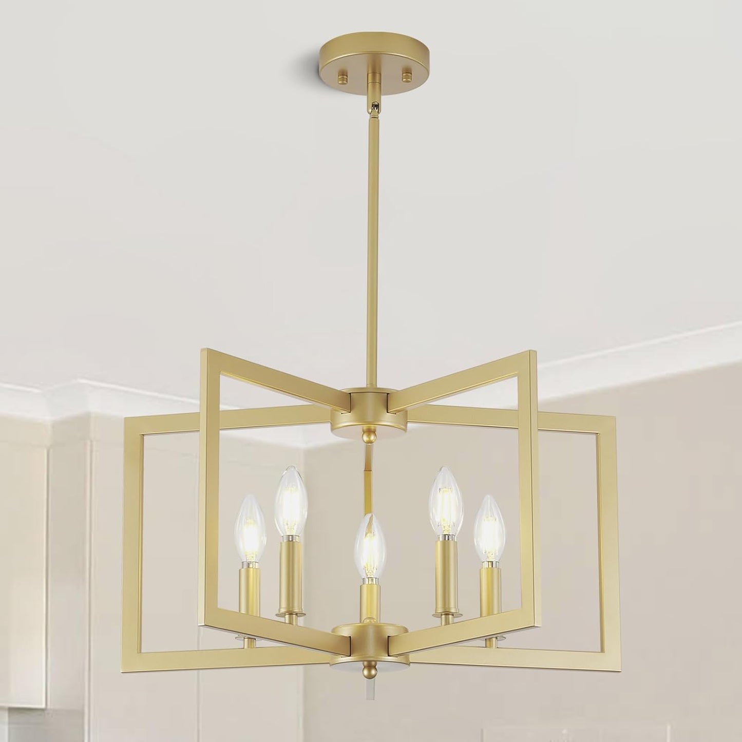 Gold Chandelier 5-Light Modern Metal Fixture for Dining Room