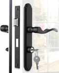 Flat Slot Storm Door Handle Complete Set - Mortise Keyed Lever Mount