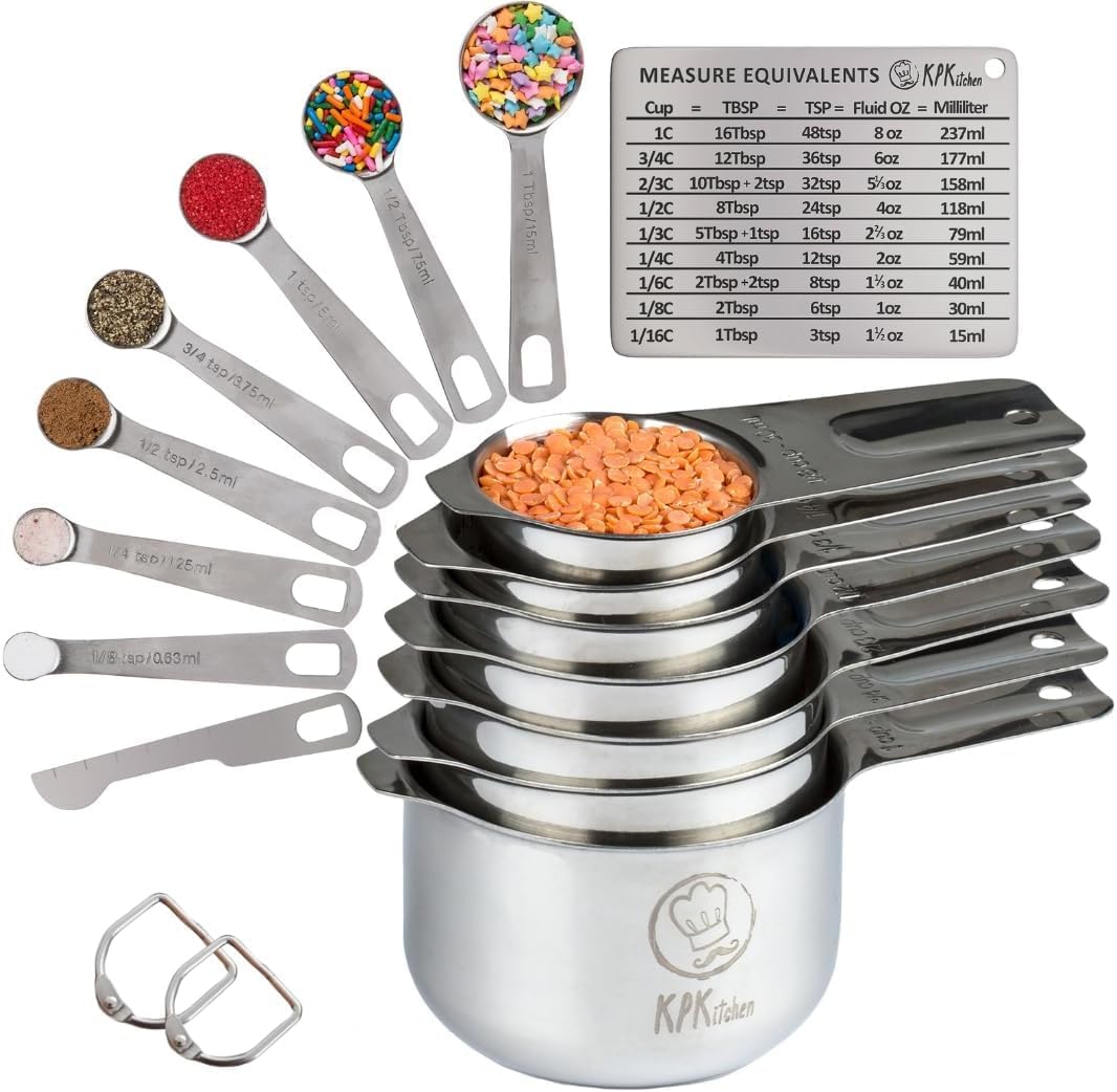 Stainless Steel Measuring Cups and Spoons Set of 16 for Every Kitchen