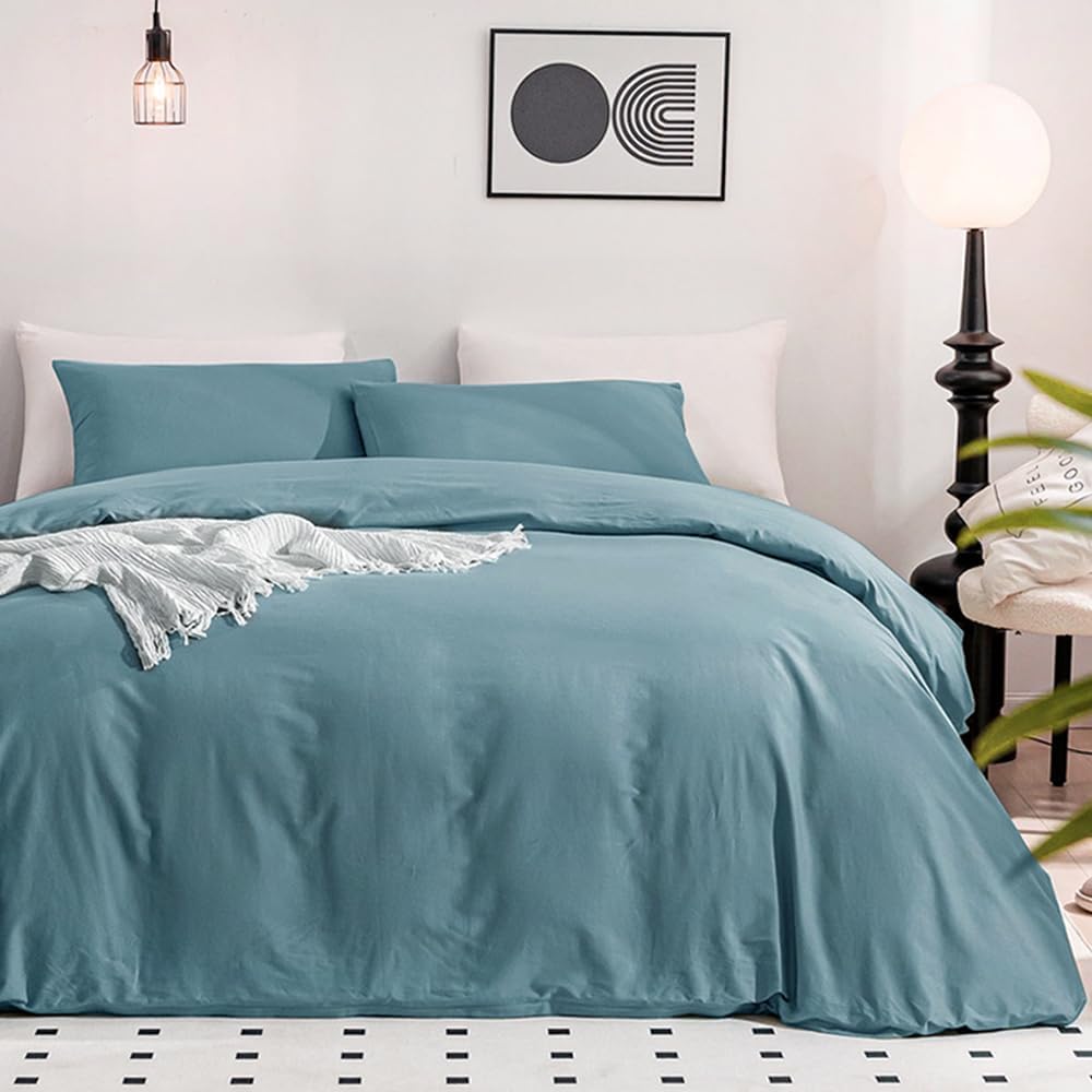 JELLYMONI Cotton Grayish Blue Duvet Cover Twin Size Set