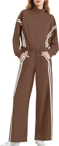 Women's 2-Piece Zip Up Lounge Set with Contrast Stripes - Lightweight