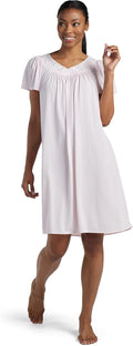 Short Tricot Nightgown for Women - Flutter Sleeves & Embroidered