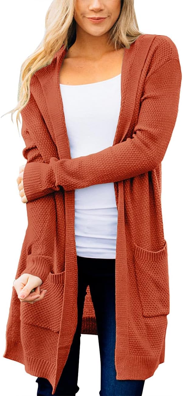 MEROKEETY Long Cardigans for Women - Cozy Hooded Sweaters