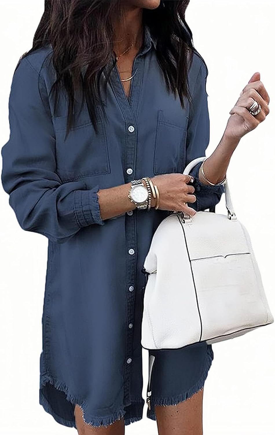 Stylish Zilcremo Women Denim Shirt Dress for Casual Outings