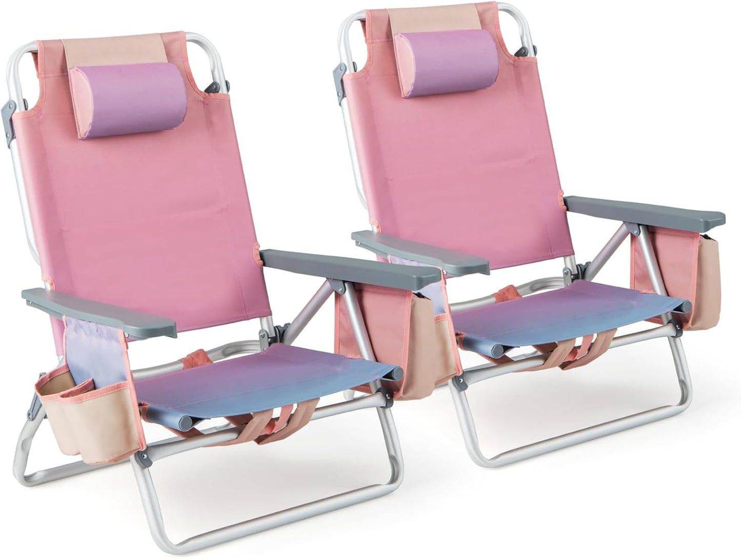 GYMAX 2-Pack Backpack Beach Chairs with Cooler Bag, Sunbath Sling Lounge