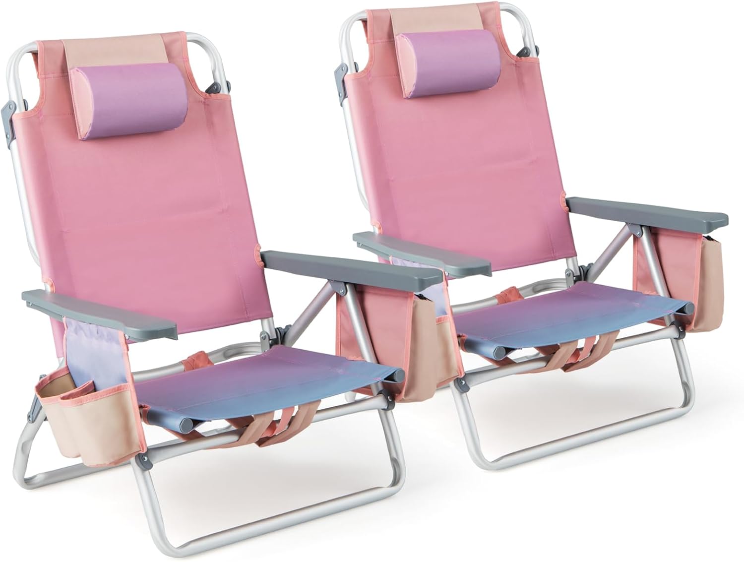 GYMAX 2-Pack Backpack Beach Chairs with Cooler Bag, Sunbath Sling Lounge